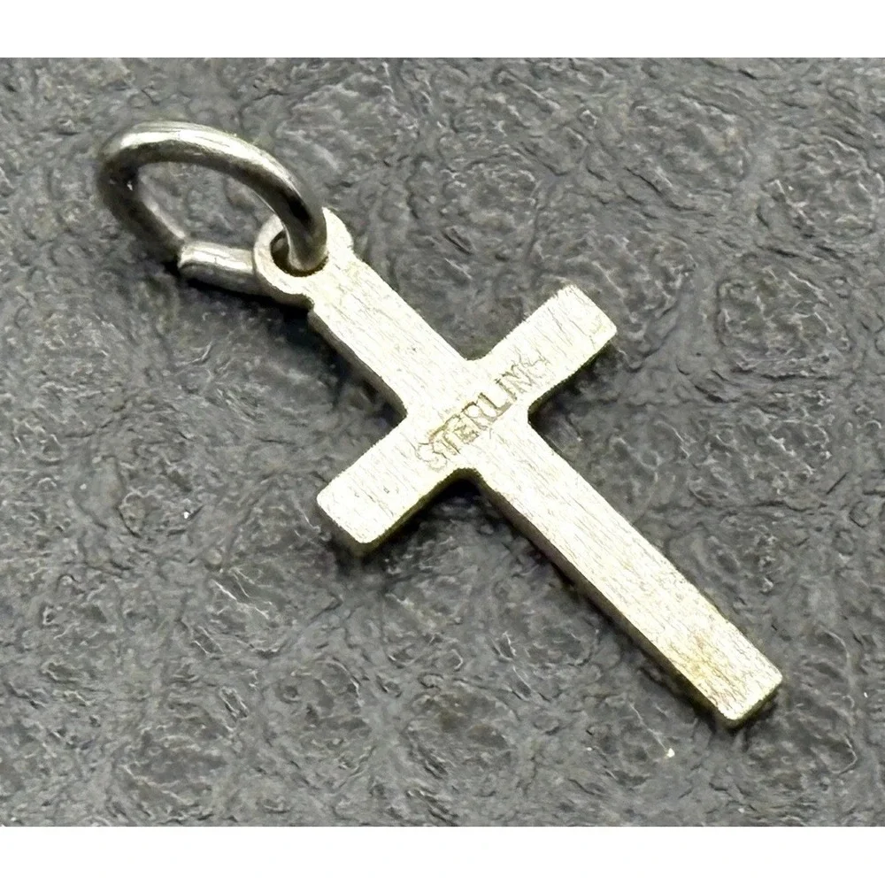Dainty Sterling Silver Cross Etched Vintage Religious Small Charm Or Pendant